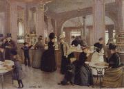 Jean Beraud the Patisserie Gloppe on the Champs-Elysees USA oil painting artist